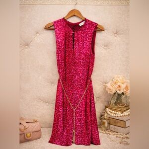 🌹Hale Bob Red & Fuchsia velvet burnout dress|Leopard print with gold chain|M✨